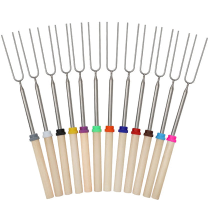 5/10/12pcs Adjustable Telescopic Barbecue Forks Metal Skewers Roasting Stick Suitable for Eating BBQ Dinner Dessert Beauty World Shop