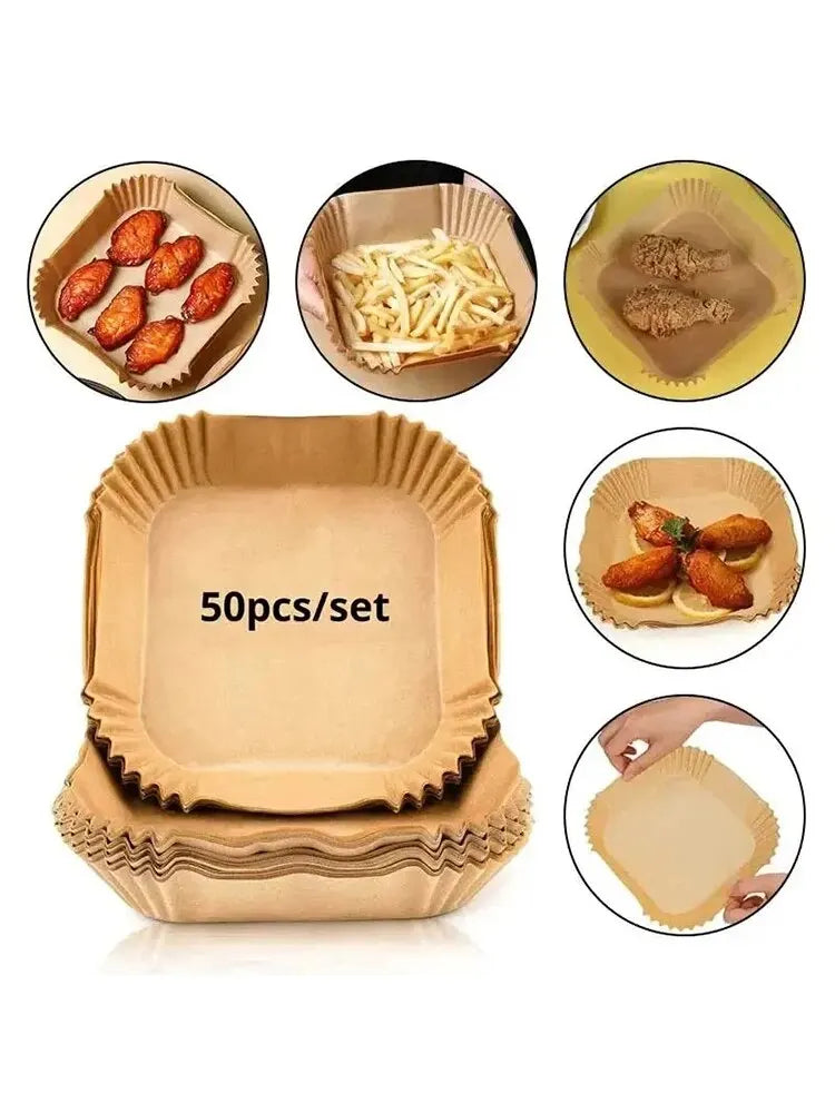 50Pcs Air Fryer Disposable Paper Non-Stick Airfryer Baking Papers Round Air-Fryer Paper Liners Paper Kitchen Accessories Beauty World Shop