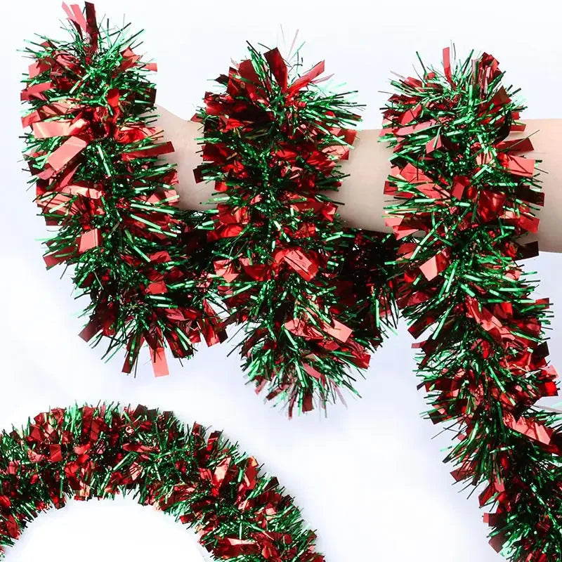Christmas Tinsel Garlands Decoration Bar Tops 2/10M Red Green Wreath Xmas Tree Ornaments Party Home Staircase Decor Pendant Prop Beauty World Shop