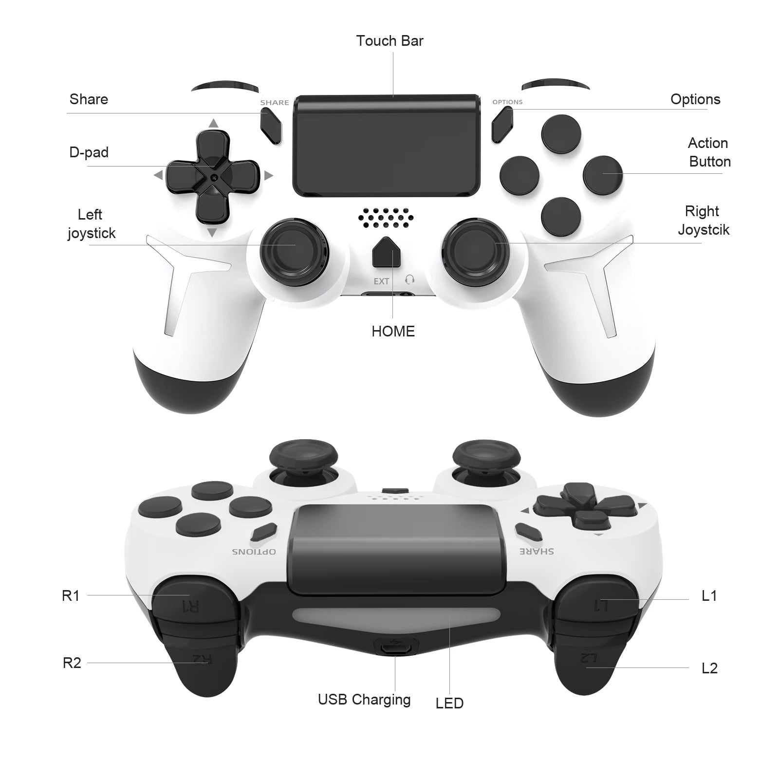GAMINJA 6-axis Gyroscope Dual Vibration With touch pad Wireless Gamepad Bluetooth Controller For PS4 PS3 Console Computer PC Beauty World Shop