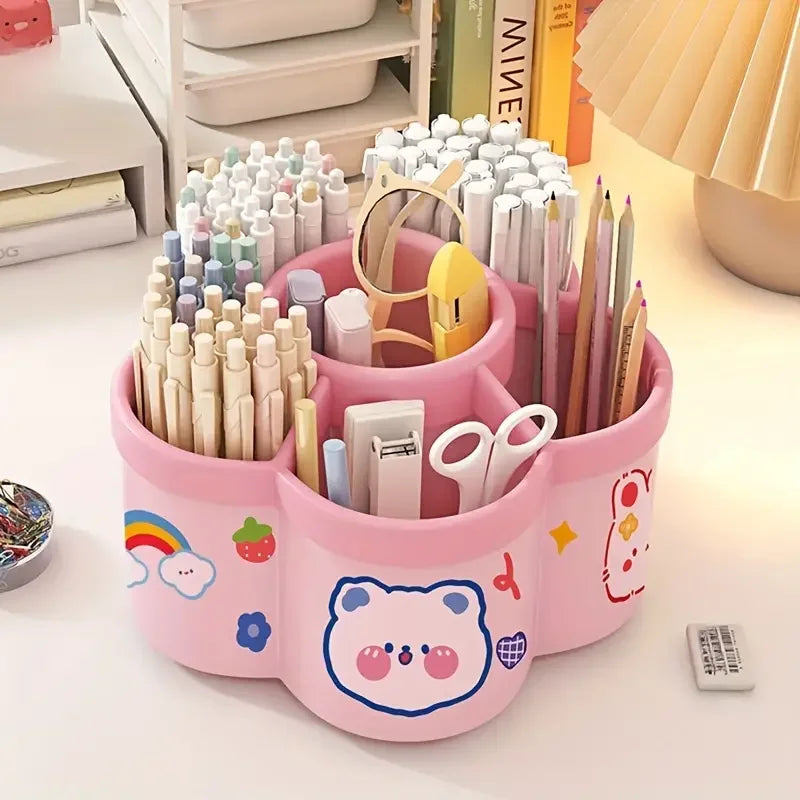 Large Capacity Desk Accessories 306 ° Rotation Cute Pen Holder Stationery Organizer Pencil Storage Office School Supplies Beauty World Shop