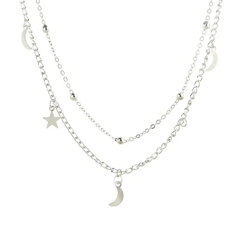 2025 New Fashion 2 Layer Star Moon Clavicle Chain Choker Necklace For Women Girl Party Jewelry Birthday Gifts Beauty World Shop