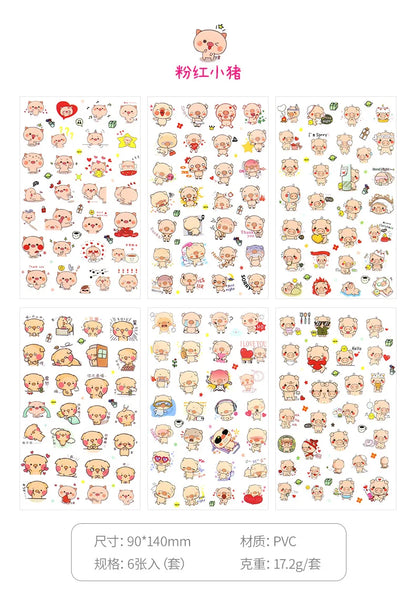 6Pcs/Lot Waterproof Cartoon Transparent Pvc Stickers DIY Hand Account Diary Decorative Stickers Kawaii Phone Cup Stickers Beauty World Shop