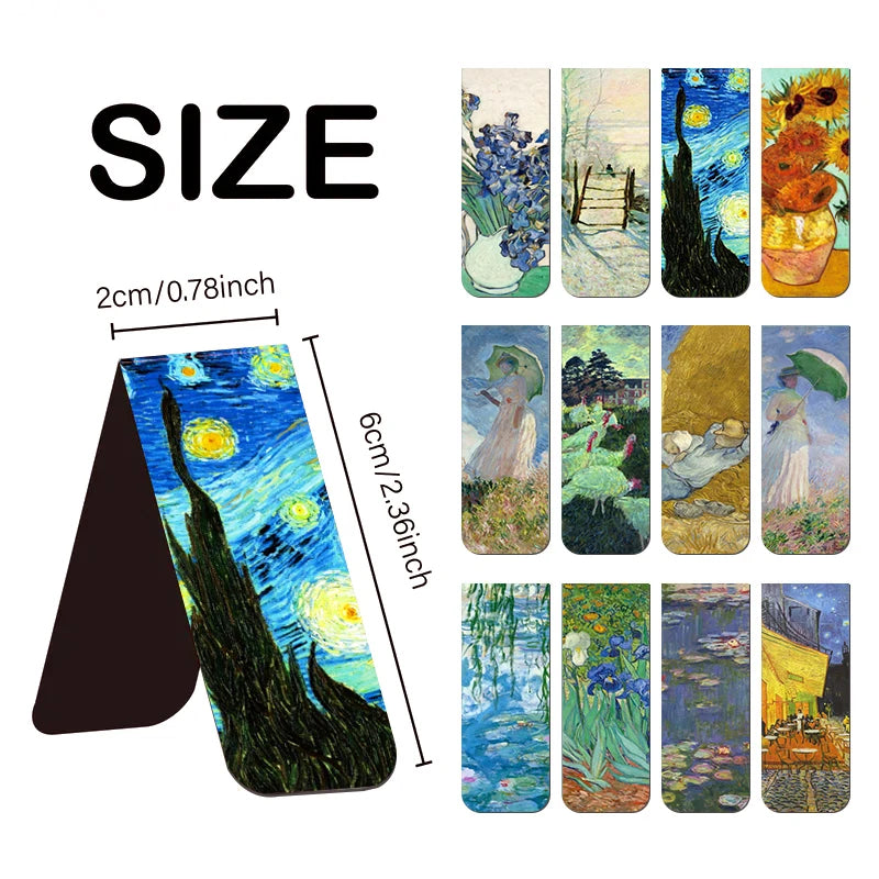 12pcs Artistic Magnetic Bookmarks Featuring World Famous Paintings by Van Gogh & Monet - Ideal for School, Office, And Art Lover Beauty World Shop