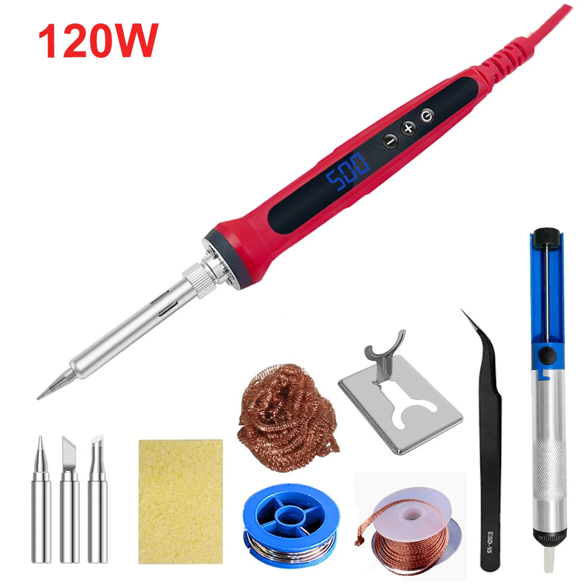 80W Soldering iron kit adjustable temperature LCD solder welding tools Ceramic heater soldering tips Tweezers soldering wire Beauty World Shop