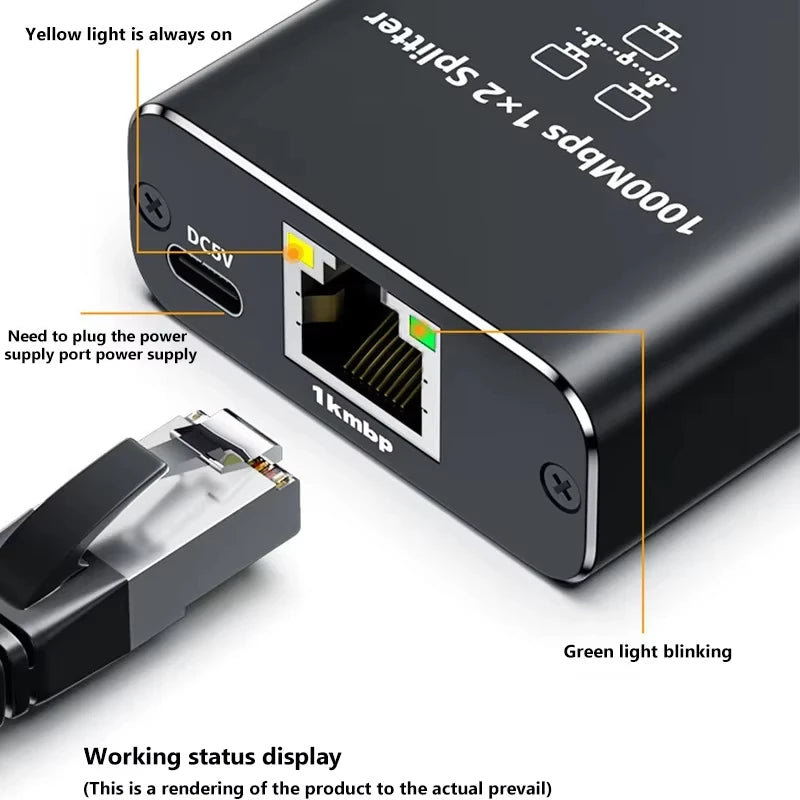 Network Splitter 1000Mbps Hub 1 to 2 RJ45 Adapter Gigabit Converter Internet Ethernet 8P8C Set-Top Extender Plug Extension ﻿ Beauty World Shop
