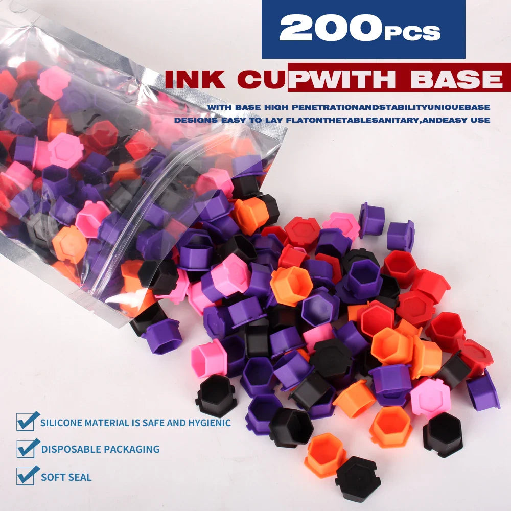 200Pcs Disposable Tattoo Silicone Ink Cup Permanent Makeup Pigment Holder Container Cap Tattoo Ink Accessories for Tattoo Artist Beauty Trend Shop
