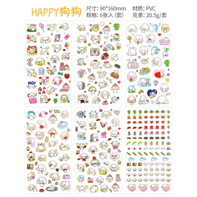 6Pieces/Set Transparent Pvc Waterproof Cartoon Sticker DIY Hand Account Decorative Stickers Kawaii Phone Cup Stickers Beauty World Shop