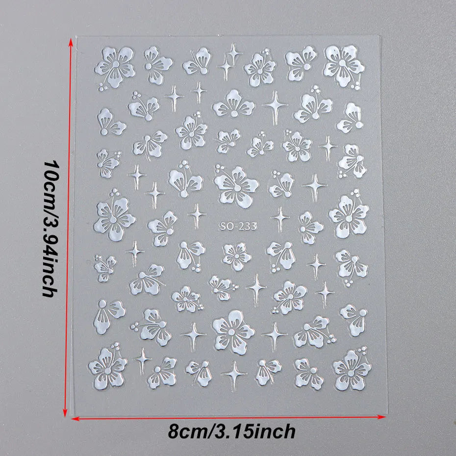 4pcs Hibiscus Flower Nail Art Sticker 3D White Pink Floral Decal Y2K Gold Silver Petal DIY Romantic Self-Adhesive Manicure Decor Beauty World Shop