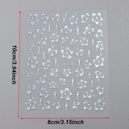 4pcs Hibiscus Flower Nail Art Sticker 3D White Pink Floral Decal Y2K Gold Silver Petal DIY Romantic Self-Adhesive Manicure Decor Beauty World Shop