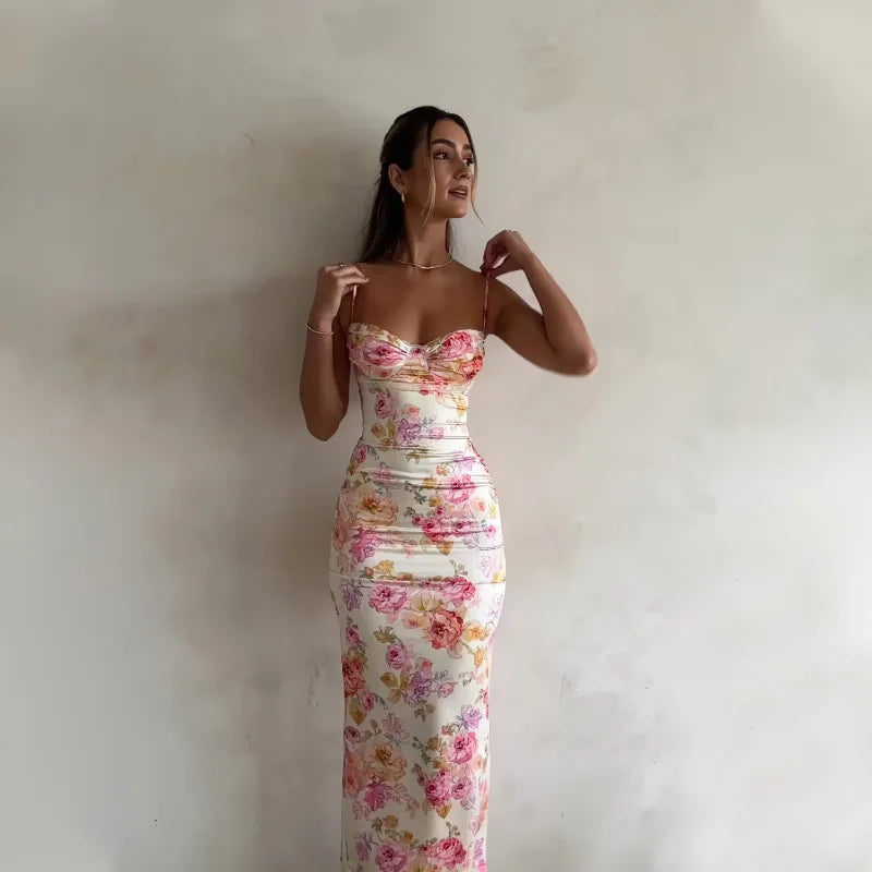 New Floral Suspender Split Slim Sleeveless Patry Beach Style Spaghetti Strap Dress Women Clothes Mini Dress 2024 Summer Beauty World Shop