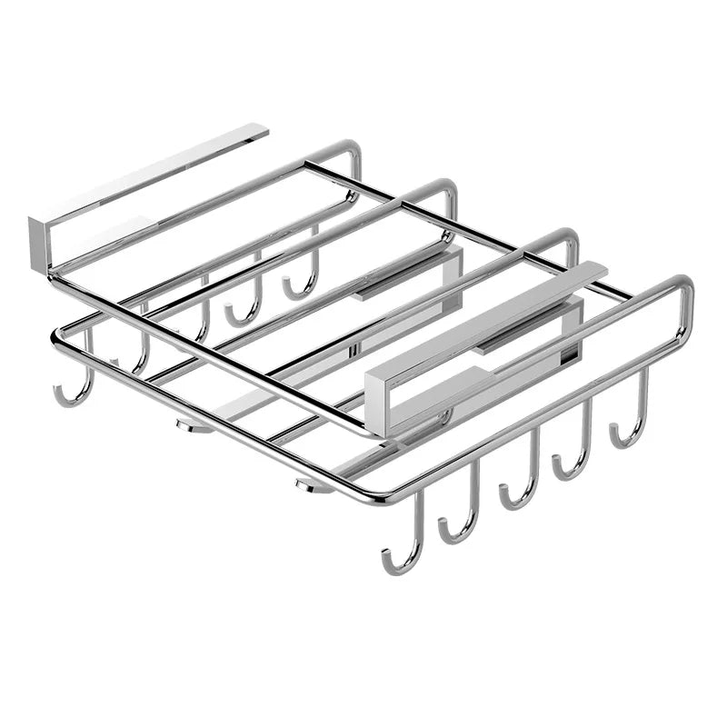 1PC Stainless Steel Hanging Kitchen Storage Rack with Hooks Paper Towel and Utensils Holder Cutting Board Storage Shelf Beauty World Shop
