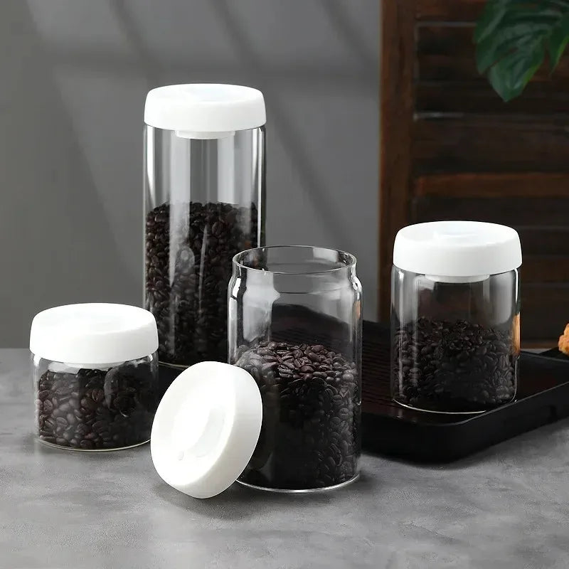 Manual Vacuum Sealed Coffee Jar High Borosilicate Glass Moisture Proof Tea Storage Container for Kitchen Coffee Beauty Trend Shop
