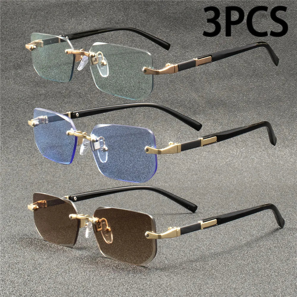 Rimless Sunglasses Rectangle Fashion Popular Women Men Shades Small Square Sun Glasses For Female male Summer Traveling Oculos Beauty World Shop