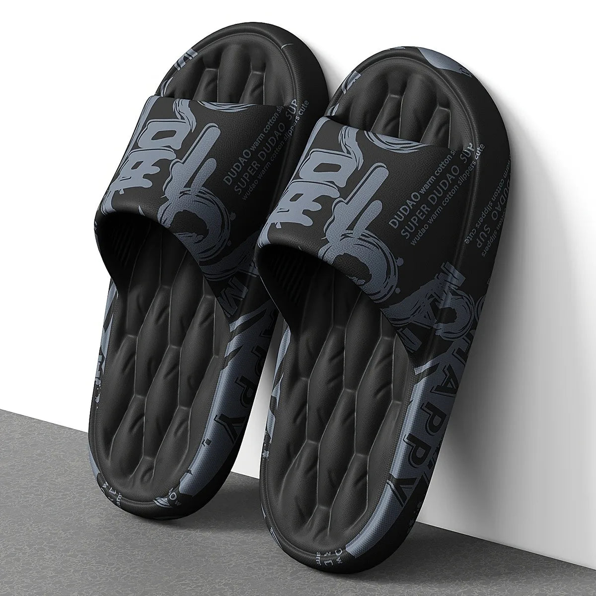 Trendy EVA Graffiti Slides for Men and Women Soft Comfortable Black White Design Playful Patterns Casual Home Outdoor Wear Beauty World Shop