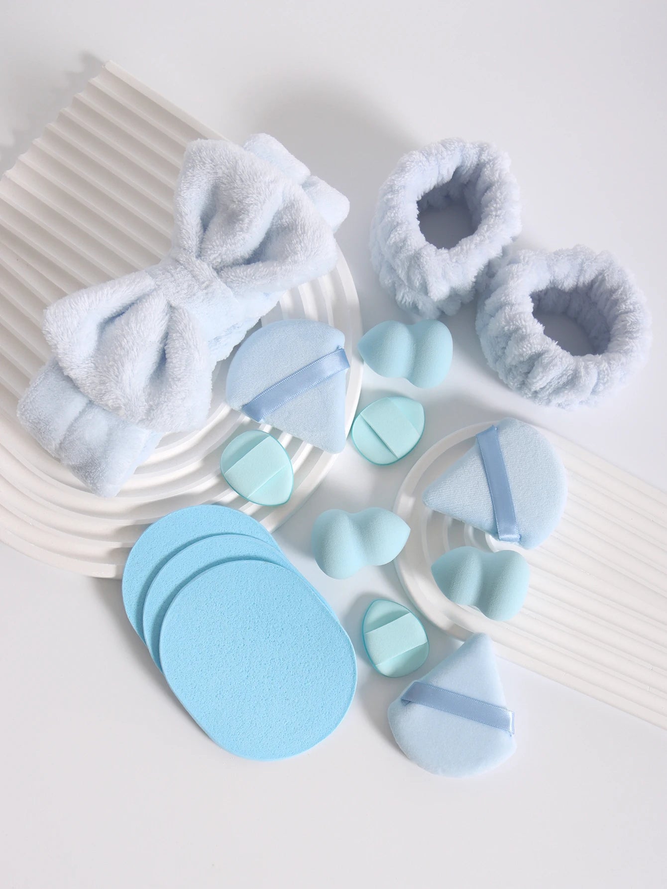 15Pcs Multi-Colored Fluffy Headband and Makeup Sponge Set-Sweet Style, Perfect Beauty Assistant Beauty World Shop