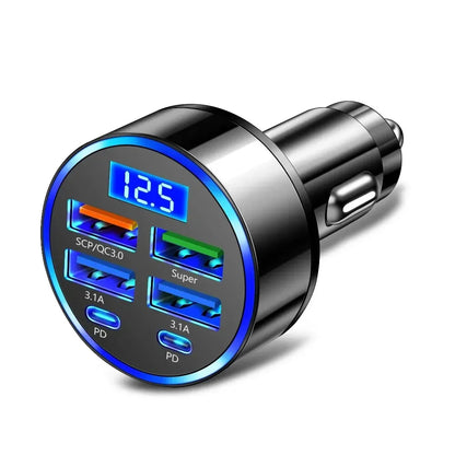 250W PD Car Charger QC3.0 Fast Charge two to Six Port Car Cigarette Lighter Plug Car Charger Flash Charge with Digital Display Beauty World Shop