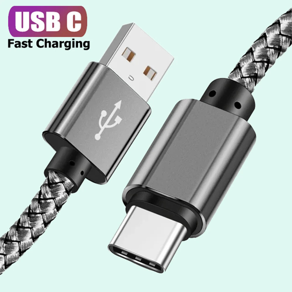 USB A to Type C Charging Cable 2A Fast Charger Nylon Data Cable 1M 2M 3M For Iphone Android Huawei Samsung TypeC Charging Device Beauty World Shop