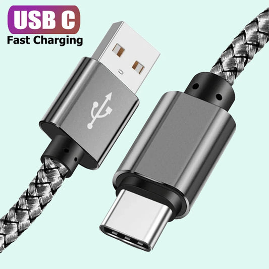 USB A to Type C Charging Cable 2A Fast Charger Nylon Data Cable 1M 2M 3M For Iphone Android Huawei Samsung TypeC Charging Device Beauty World Shop