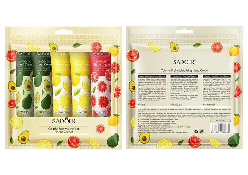 5Pcs/set Fruit Plant Fragrance Hand Cream Sets Moisturizing Repair Anti Dry Hand Lotion Sets Hands Skin Care Products Beauty Trend Shop