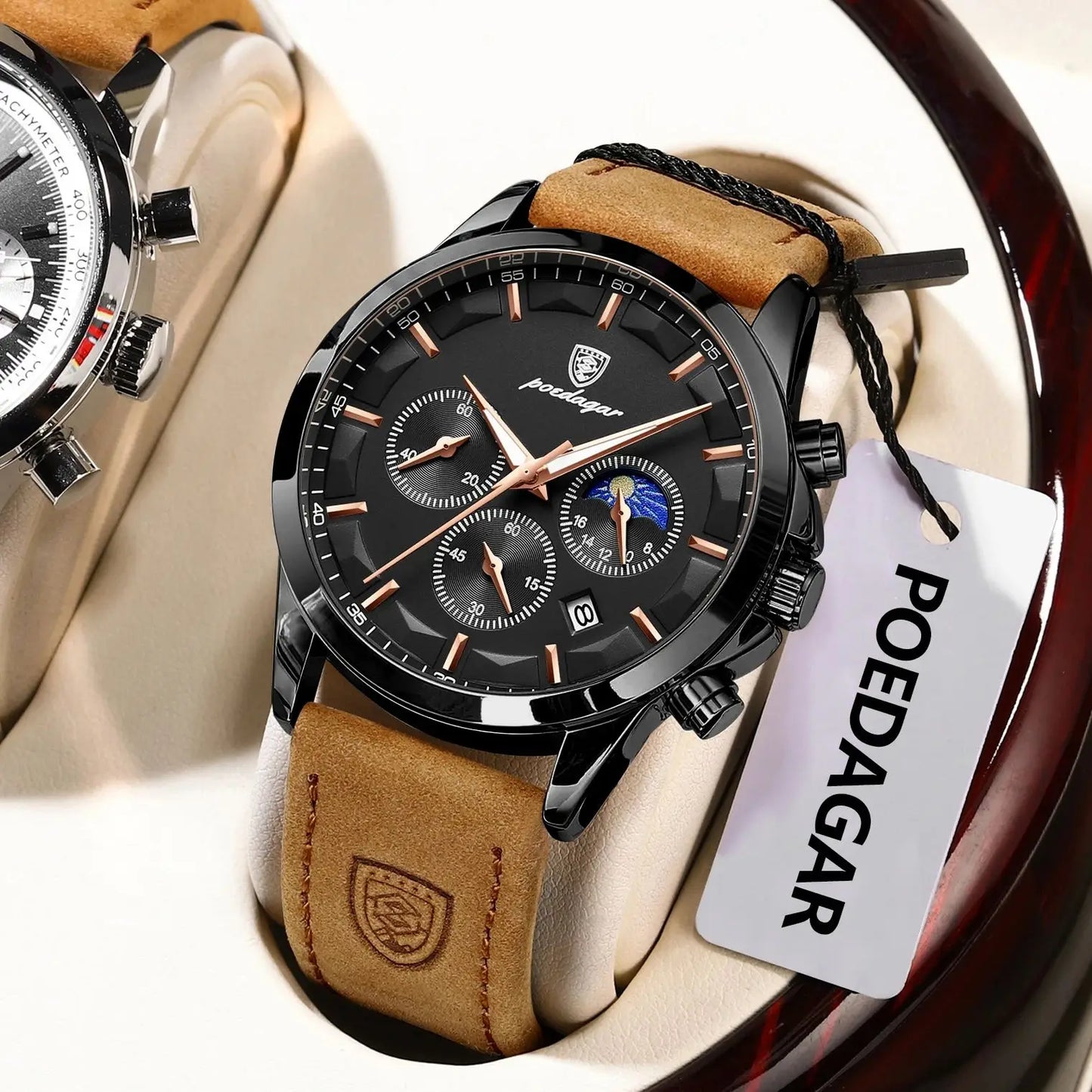 POEDAGAR Original Military Men Clock Waterproof Luminous Leather Quartz Man Watch Chronograph Date Luxury Business Men's Watches Beauty World Shop