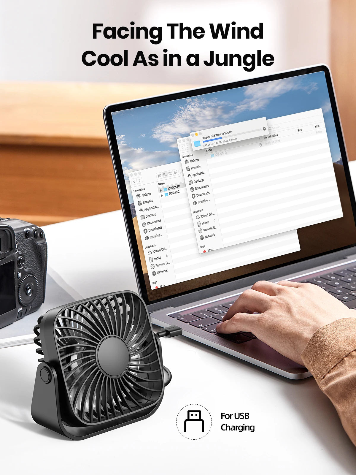 TOPK 4Inch USB Mini Portable Fan for Camping,3 Speeds Quiet Desk Table Personal Fan,360°Adjustment Standing fans for room Home Beauty World Shop