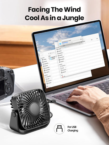 TOPK 4Inch USB Mini Portable Fan for Camping,3 Speeds Quiet Desk Table Personal Fan,360°Adjustment Standing fans for room Home Beauty World Shop