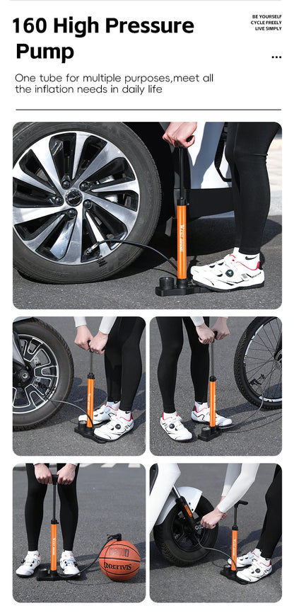 WEST BIKING 160PSI Bike Pump With Gauge Portable Stainless Steel Bike Pump Schrader Presta Valve Inflator Bike Accessories Beauty World Shop