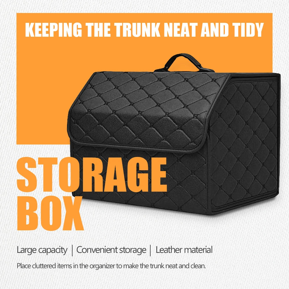 Car PU Leather Trunk Storage Box Portable Foldable Storage Car Multiuse Storage Car Trunk Bag Auto Storag Box Beauty World Shop
