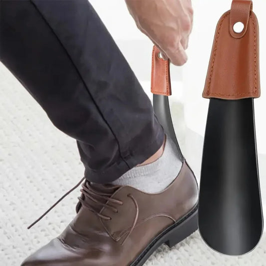 1pc stainless steel shoehorn with leather handle, travel shoehorn is easy to carry and easy to wear shoes. Beauty World Shop