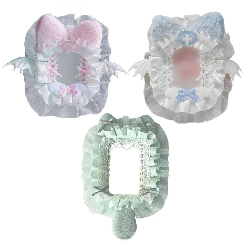 Diy Plush Lace Poker Card Holder Kpop Photocard Case Ribbon Bow Lolita Sweet Toploader Anime Itabag Ornament Id Card Display Beauty World Shop