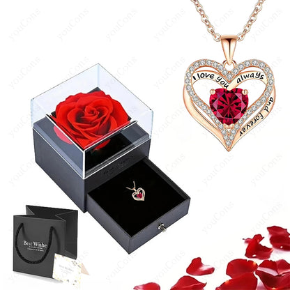 Luxury Red Zircon Pendant Necklaces With Rose Flower Gift Box For Girlfriend Women I Love You Gifts 2024 Trendy Wedding Jewelry Beauty World Shop