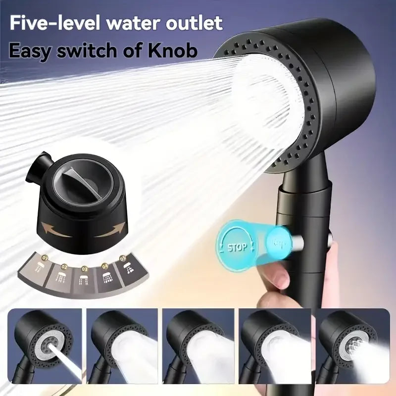 High Pressure Handheld Shower Head with One Button Stop Feature - Water Saving Bathroom Accessory Set Beauty Trend Shop
