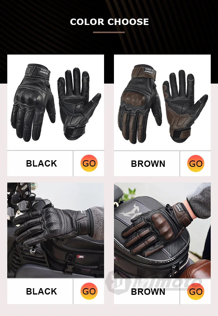 With CE Approved Summer Retro Perforated Leather Motorcycle Gloves Men Women Full Finger Motocross Dirt Biker Glove Guantes Moto Beauty World Shop