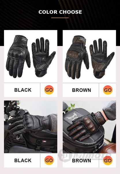 With CE Approved Summer Retro Perforated Leather Motorcycle Gloves Men Women Full Finger Motocross Dirt Biker Glove Guantes Moto Beauty World Shop