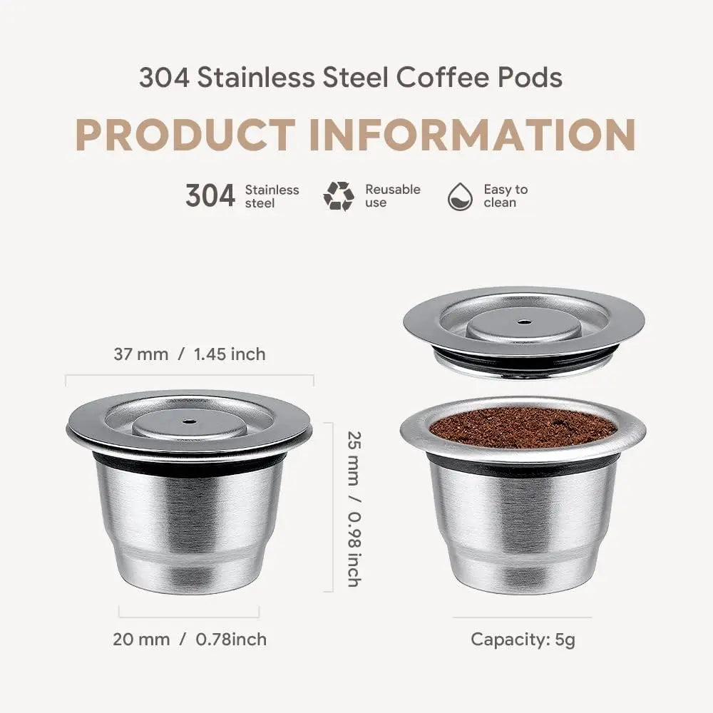 Reusable Coffee Capsule For Nespresso Espresso Crema Cups Stainless Steel Refillable Coffee Pods Filters With Tamper Dosing Ring Beauty World Shop