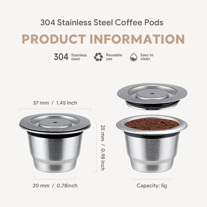 Reusable Coffee Capsule For Nespresso Espresso Crema Cups Stainless Steel Refillable Coffee Pods Filters With Tamper Dosing Ring Beauty World Shop