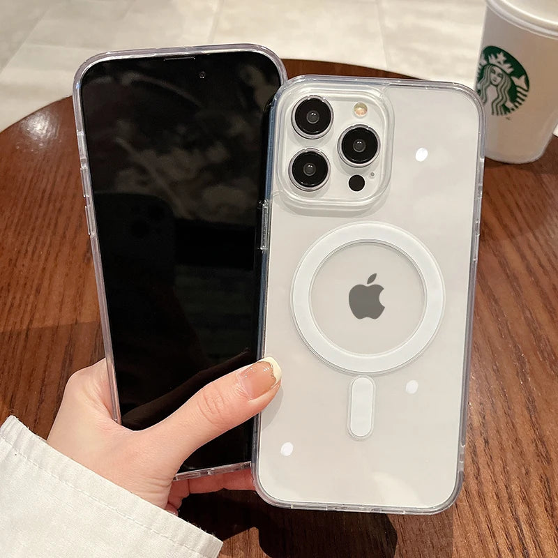For Magesafe Magnetic Transparent Wireless Charge Case For iPhone 11 12 13 14 15 16 17 Air Pro Max Plus Mini Shockproof PC Cover Beauty World Shop