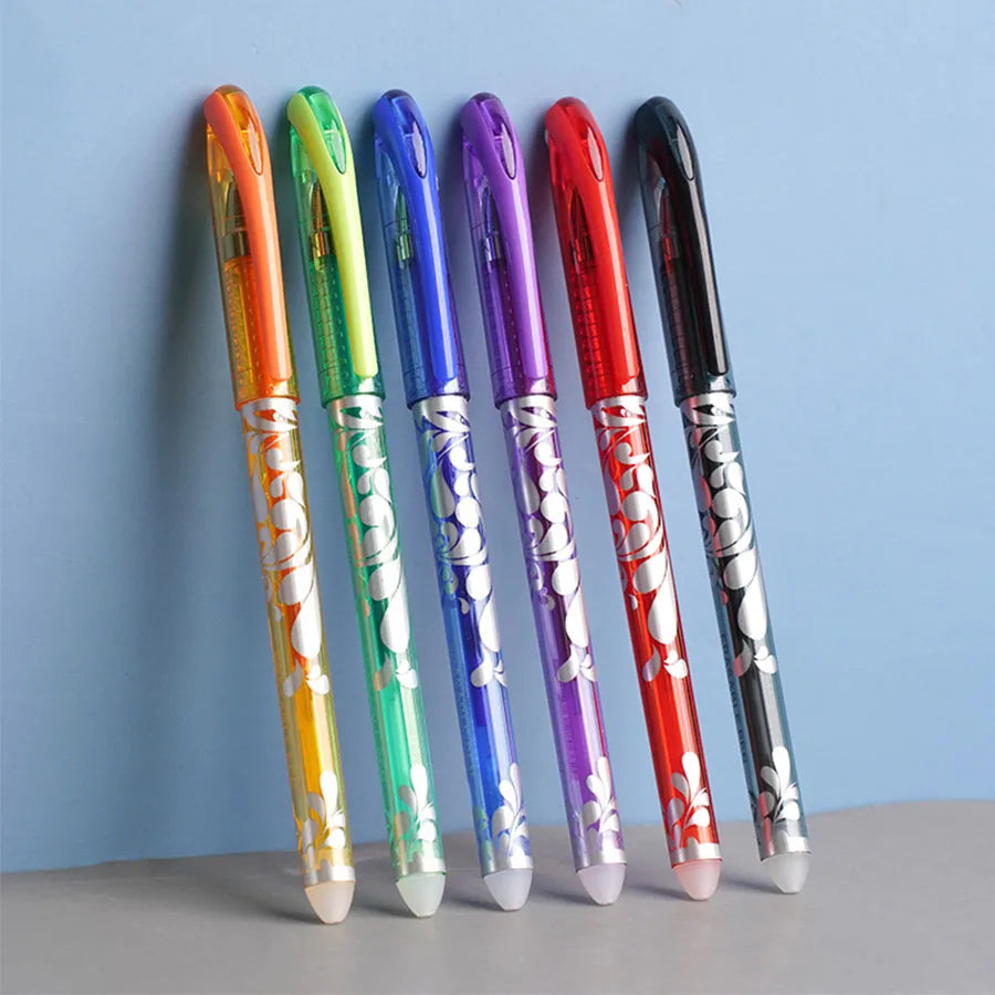 36pcs/set 6 Colors Neutral Erasable Pen,Blue/black/red/green/orange/purple Ink Writing Gel Pens Washable HandleSchool Stationery Beauty World Shop
