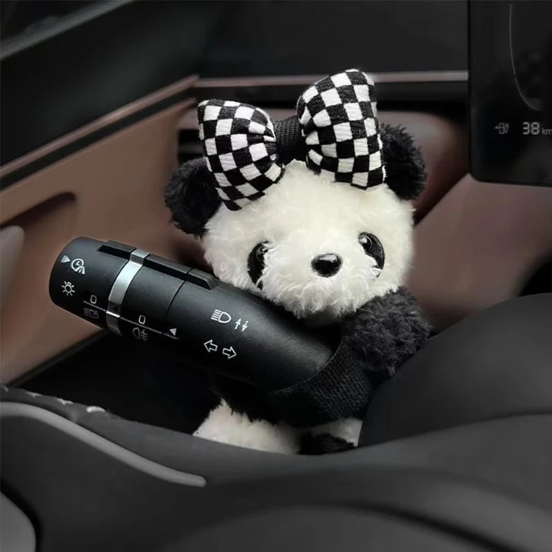 Car Cute Bowknot Panda Wiper Turn Signal Switch Ornaments Plush Decor Auto Interior Accessories Beauty World Shop