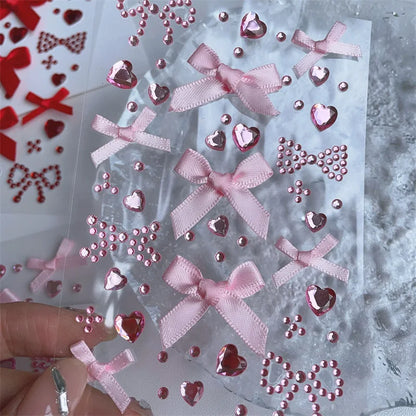 DIY Decor Kpop Photocard Sticker 3D Stereo Bow Heart Style Scrapbook Journal Stuicker Cute Pink Red Color Phone Shell Sticker Beauty World Shop