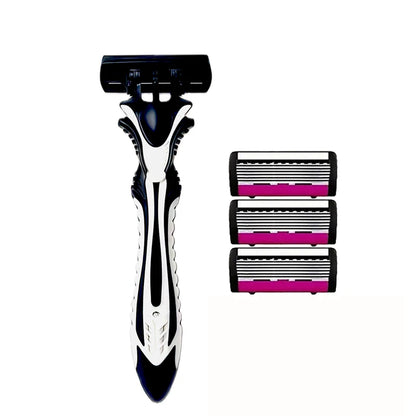 6-layer classic razor, razor set, stainless steel blade, manual safety razor, reusable blade, silicone anti-skid layer Beauty World Shop