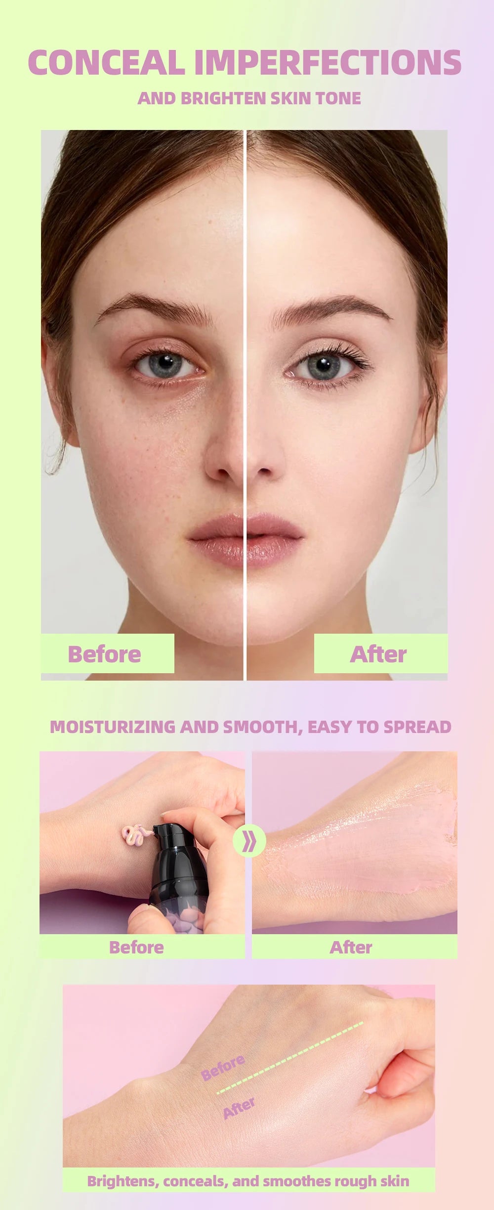 Qibest Three Color Press Release Cream Concealer Isolate Makeup Facial Base Brightening Cream Liquid Concealer Face Primer