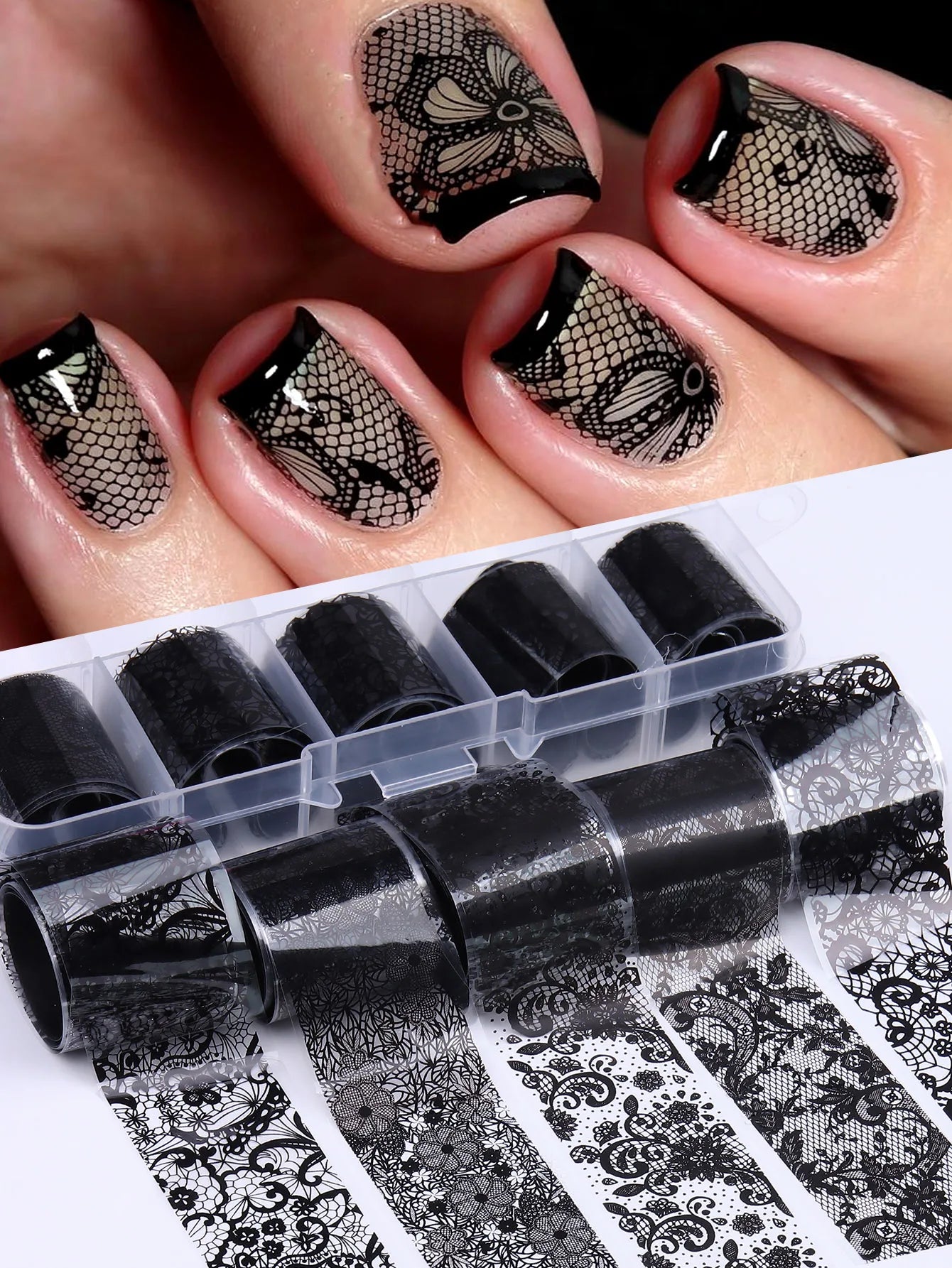 10 Sheets Lace Nail Foil White & Black Nail Stickers Design Transfer Foils Starry Sky Paper Nail Art Foil Decals for Nails Salon Beauty World Shop