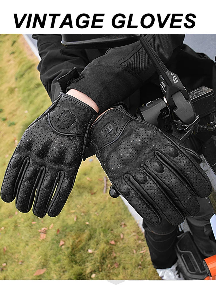 With CE Approved Summer Retro Perforated Leather Motorcycle Gloves Men Women Full Finger Motocross Dirt Biker Glove Guantes Moto Beauty World Shop