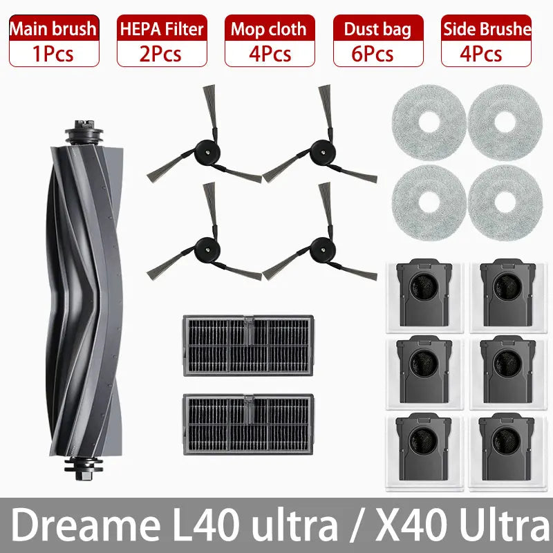 Dreame L40 Ultra / X40 Ultra Robot Vacuum Accessories Dust Bags Mop Main Side Brushes Cloths HEPA Filters Spare Parts Beauty World Shop
