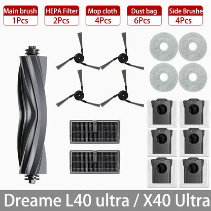 Dreame L40 Ultra / X40 Ultra Robot Vacuum Accessories Dust Bags Mop Main Side Brushes Cloths HEPA Filters Spare Parts Beauty World Shop