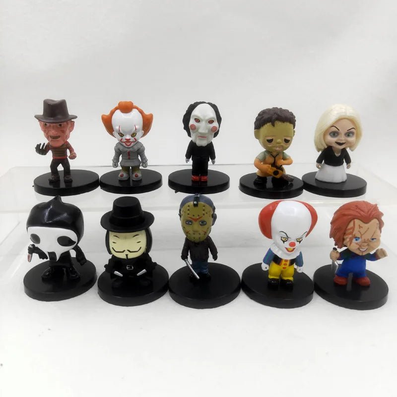 10 Pieces / Set Horror Film Series Jason Freddy Clown Action Figure Toys PVC Model Halloween Gift Vinyl Figurine Doll Gift Beauty World Shop