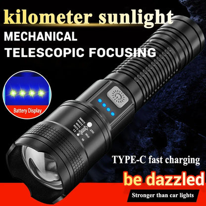 High Strong Power Led Flashlights 2000LM Tactical Torch with Display Light USB Charging Camping Fishing Emergency Zoom Lantern Beauty World Shop