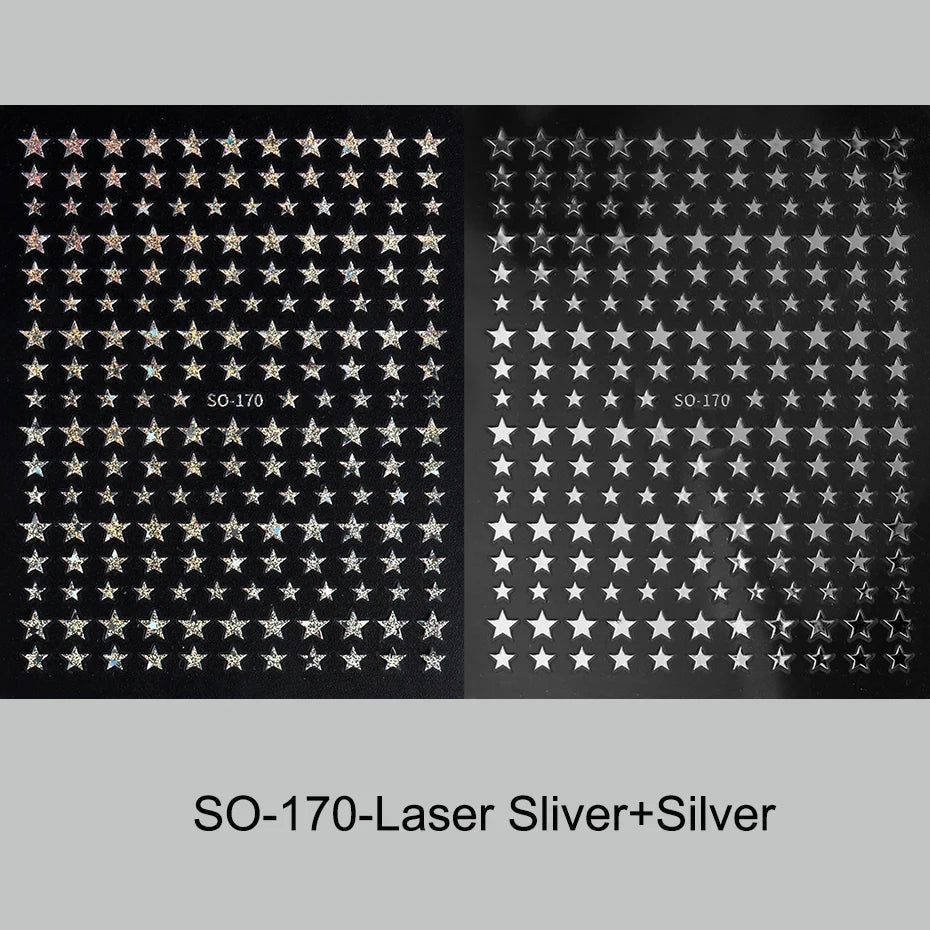 3D Black Pink Stars Stickers for Nails Golden Silvery Stars Adhesive Nail Decals Autumn Winter Festival DIY Nail Art Accessories Beauty World Shop